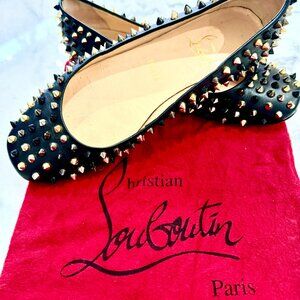 Christian Louboutin Black Studded Flats